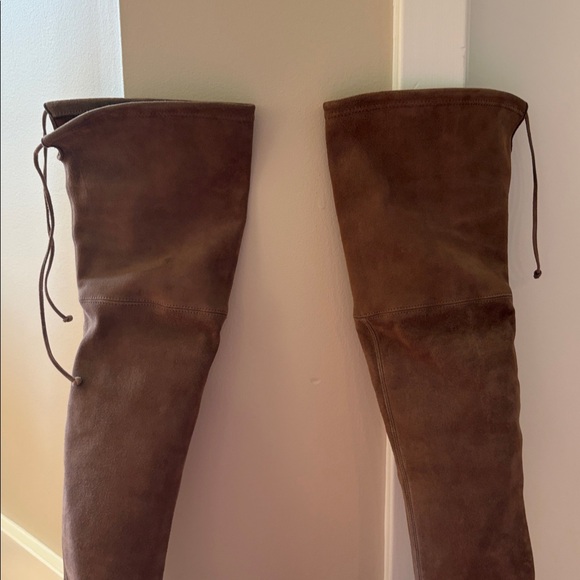 SALE! Stuart Weitzman Suede Taupe Kirstie Over the Knee (OTK) Boot, 60mm - Picture 6 of 16